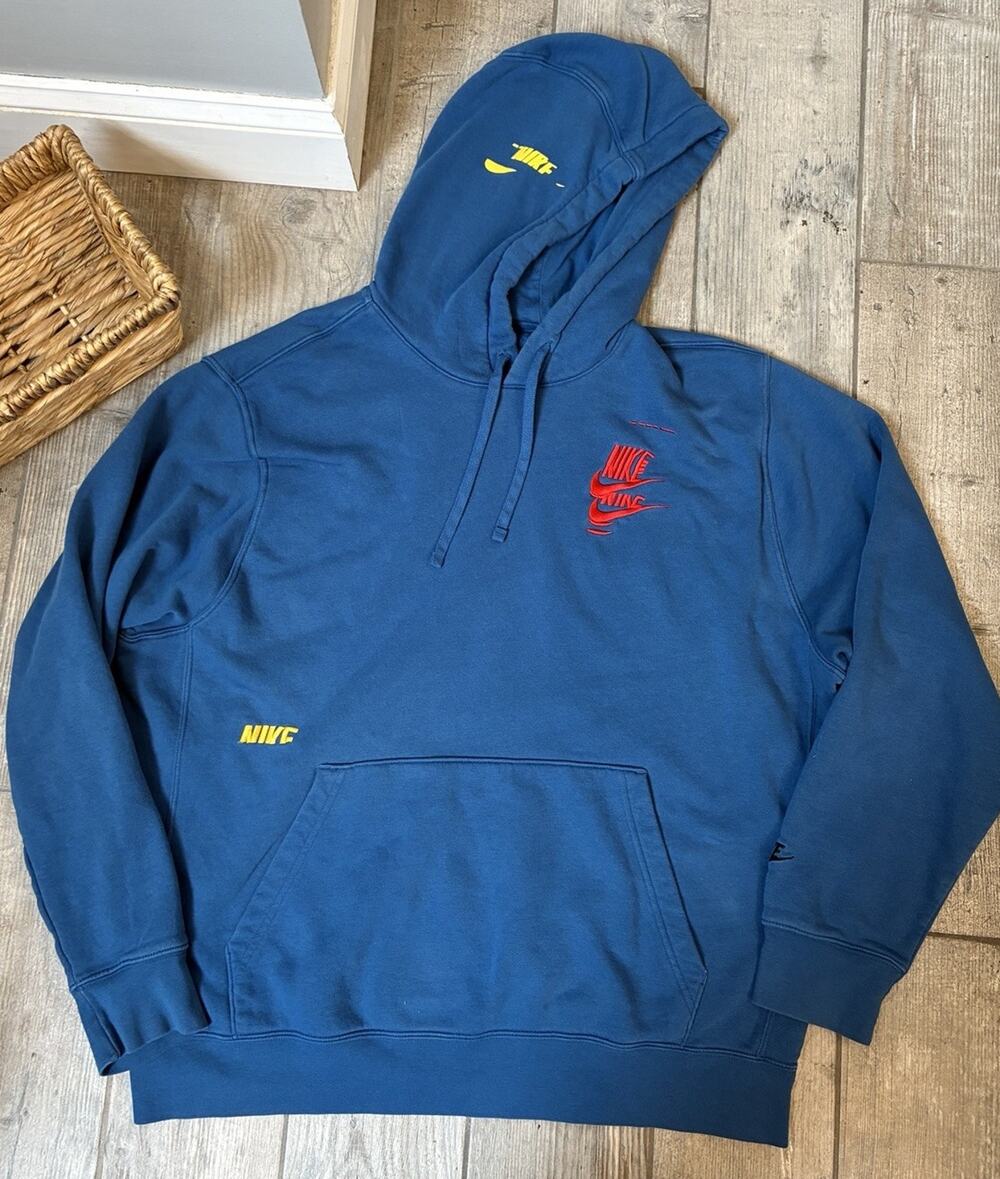 Nike Glitch Logo Pullover Hoodie Dark Marina Blue Mens Extra Large XL